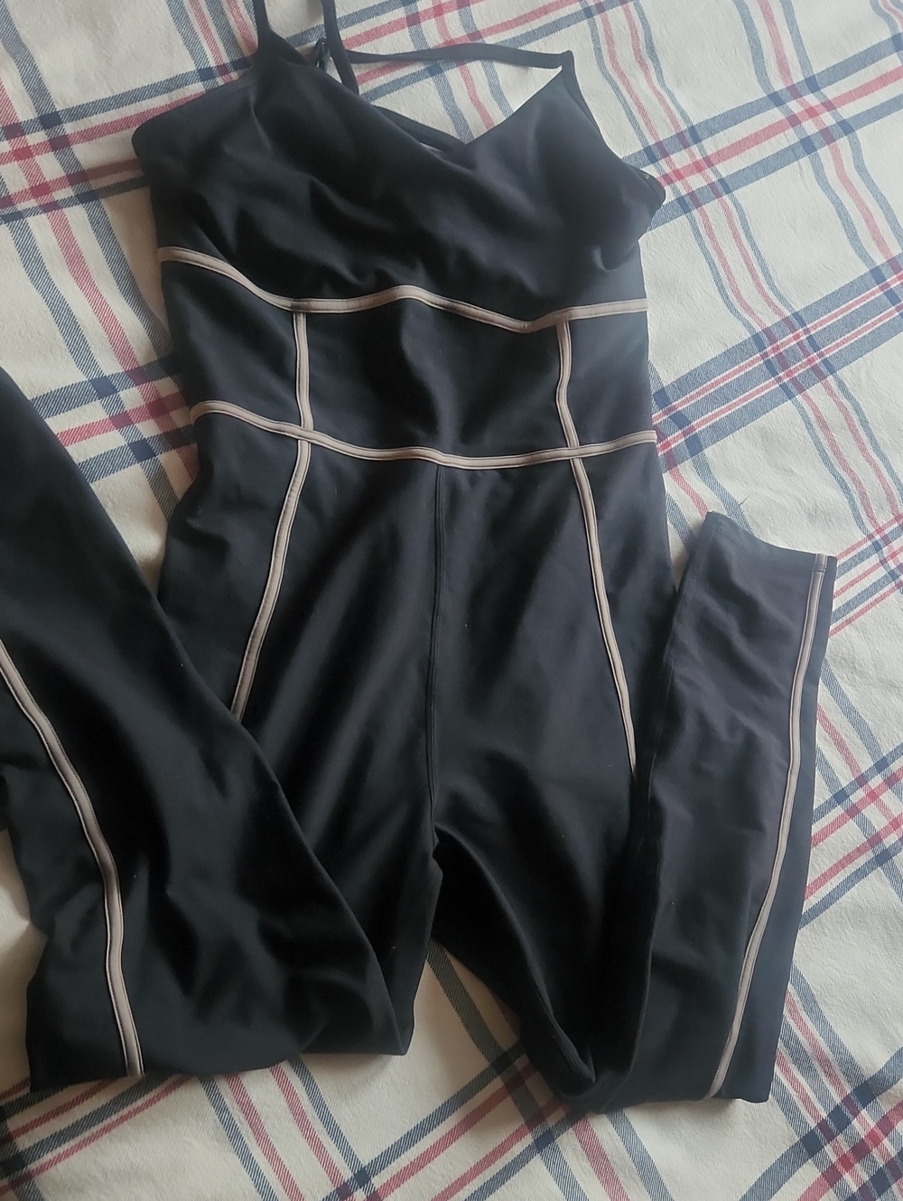 YPB Women's Black Strappy Jumpsuit with Contrast Piping